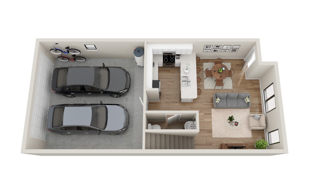 Ashley - 2 bedroom floorplan layout with 2.5 bathrooms and 1298 square feet (Floor 1
)