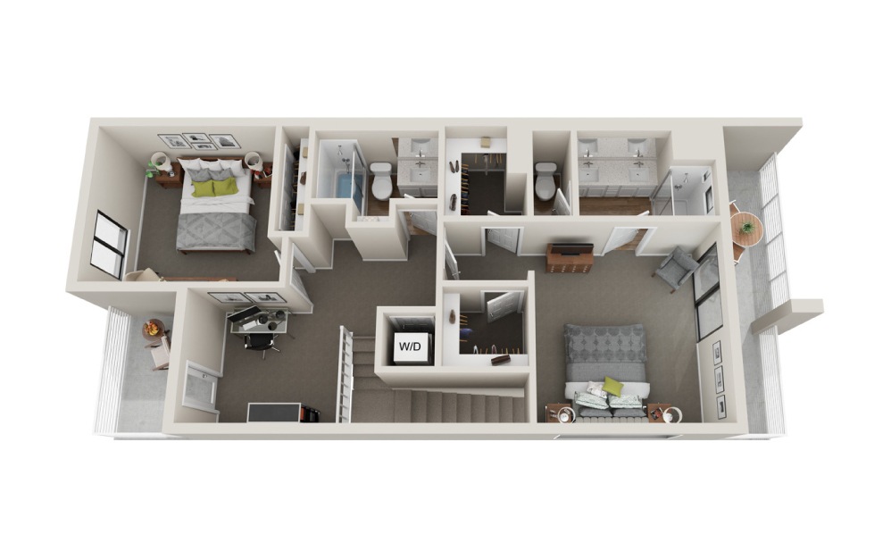 Ashley - 2 bedroom floorplan layout with 2.5 bathrooms and 1298 square feet (Floor 2)