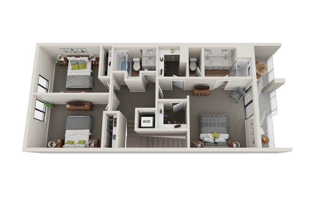 Carson - 3 bedroom floorplan layout with 2.5 bathrooms and 1356 square feet (Floor 2)